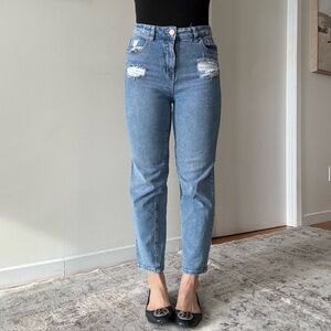 Distressed Medium Wash High-Rise Cropped Jeans